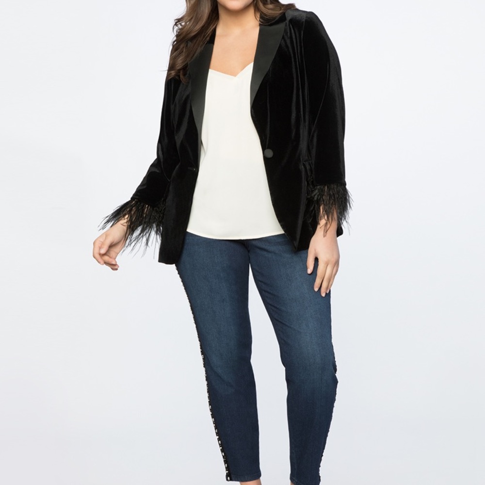 Feather trimmed Velvet Blazer